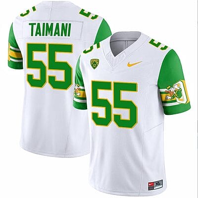 Sam Taimani Jersey #55 Oregon Ducks ‘Mighty Oregon’ 1984 Throwback Football Uniforms Green Sleeves