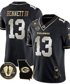 Stetson Bennett Jersey #13 Georgia Bulldogs Football Vince Dooley Patch Georgia Map Black Limited All Stitched