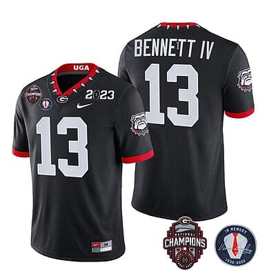 Stetson Bennett Jersey #13 Georgia Bulldogs Football 2023 Champions and Vince Dooley Patch Black All Stitched