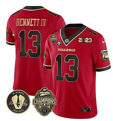 Stetson Bennett Jersey #13 Georgia Bulldogs Football 2023 Champions and Vince Dooley Patch Black Red All Stitched
