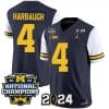 Jim Harbaugh Jersey #4 Michigan Wolverines Vapor Limited Football 2024 National Champions Patch White Sleeves