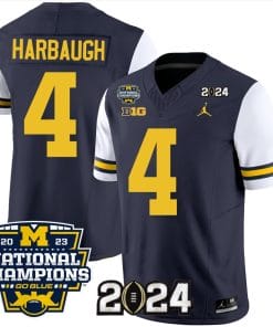 Jim Harbaugh Jersey #4 Michigan Wolverines Vapor Limited Football 2024 National Champions Patch White Sleeves