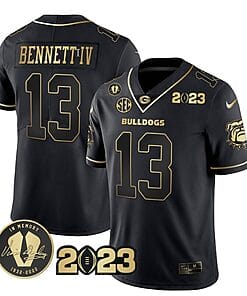 Stetson Bennett Jersey #13 Georgia Bulldogs Football Black Gold All Stitched