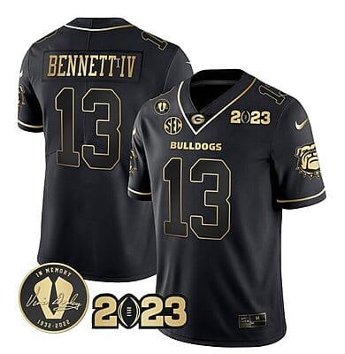 Stetson Bennett Jersey #13 Georgia Bulldogs Football Black Gold All Stitched