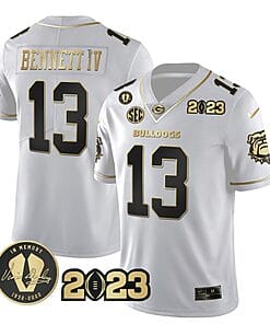 Stetson Bennett Jersey #13 Georgia Bulldogs Football White Gold All Stitched