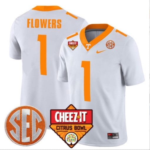 Trevon Flowers Jersey #1 Tennessee Volunteers Football Cheez It Citrus Bowl Patch White