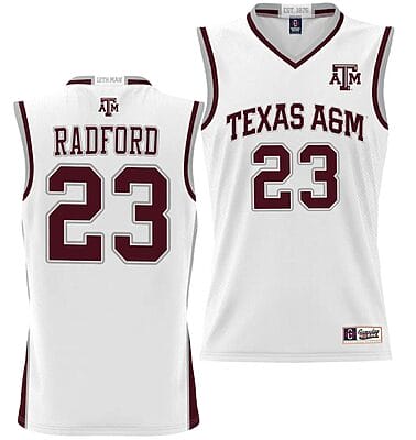 Tyrece Radford Jersey #23 Texas Aggies NIL College Basketball Jersey Lightweight White