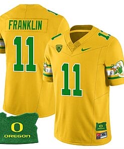 Troy Franklin Jersey #11 Oregon Ducks ‘Mighty Oregon’ Throwback Football Uniforms Oregon State Patch Yellow
