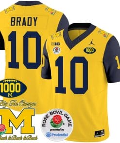 Tom Brady Jersey #10 Michigan Wolverines Vapor Stitched 1000 Wins Rose Bowl Patch Navy Sleeves
