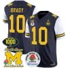 Tom Brady Jersey #10 Michigan Wolverines Vapor Stitched 1000 Wins Rose Bowl Patch White Sleeves