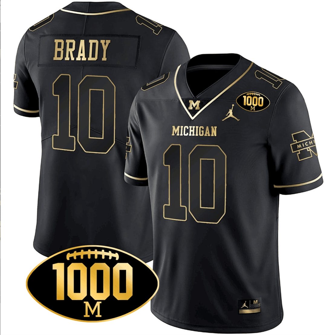 Tom Brady Jersey #10 Michigan Wolverines 1000 Wins Patch Football All Stitched Black Gold