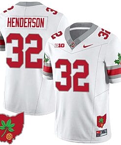 TreVeyon Henderson Jersey #32 Ohio State Buckeyes Football Stitched Ohio Map Patch White Style 2