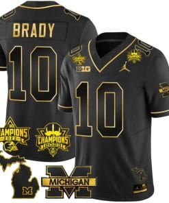 Tom Brady Jersey #9 Michigan Wolverines 2023 Big Ten Back to Back Champions Patch Stitched Black Gold
