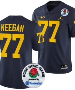 Trevor Keegan Jersey #77 Michigan Wolverines Rose Bowl Game 2024 Patch College Football Playoff Navy