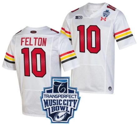 Tai Felton Jersey #10 Maryland Terrapins 2023 Music City Bowl Patch Football White