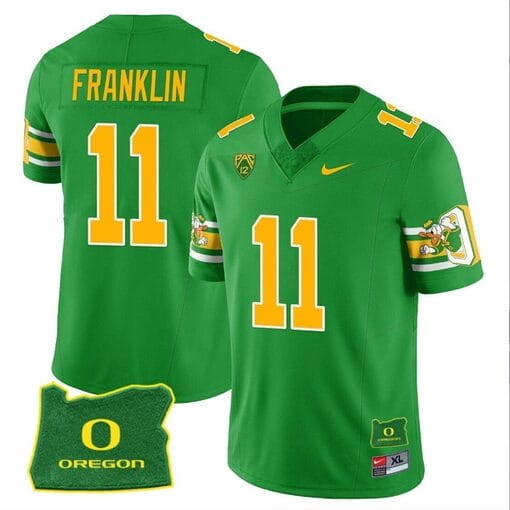 Troy Franklin Jersey #11 Oregon Ducks ‘Mighty Oregon’ Throwback Football Uniforms Oregon State Patch Green