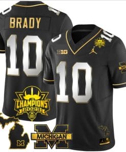 Tom Brady Jersey #10 Michigan Wolverines 2023 Big Ten Champions Patch Stitched Black Limited