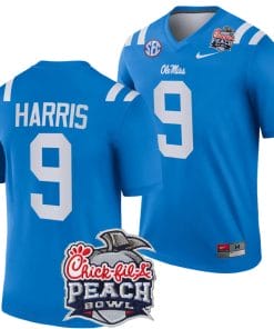 Tre Harris Jersey #9 Ole Miss Rebels Peach Bowl Patch 2024 College Football Blue