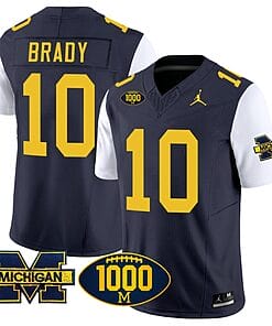 Tom Brady Jersey #10 Michigan Wolverines 1000 Wins Patch Vapor Limited Football White Sleeves