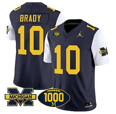 Tom Brady Jersey #10 Michigan Wolverines 1000 Wins Patch Vapor Limited Football White Sleeves