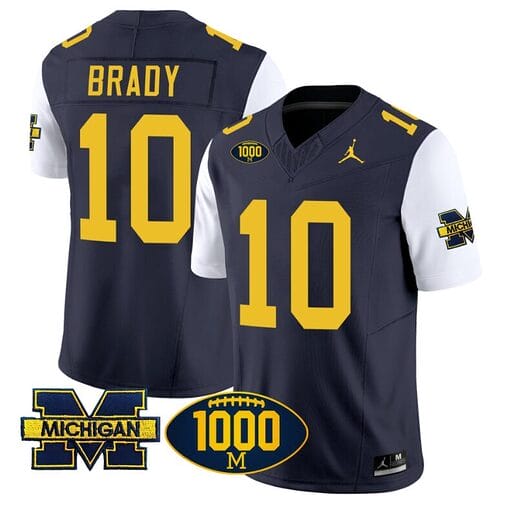 Tom Brady Jersey #10 Michigan Wolverines 1000 Wins Patch Vapor Limited Football White Sleeves