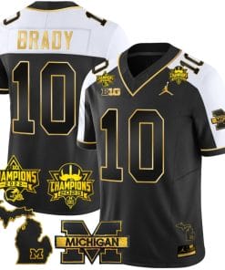 Tom Brady Jersey #9 Michigan Wolverines 2023 Big Ten Back to Back Champions Patch Stitched Gold Alternate