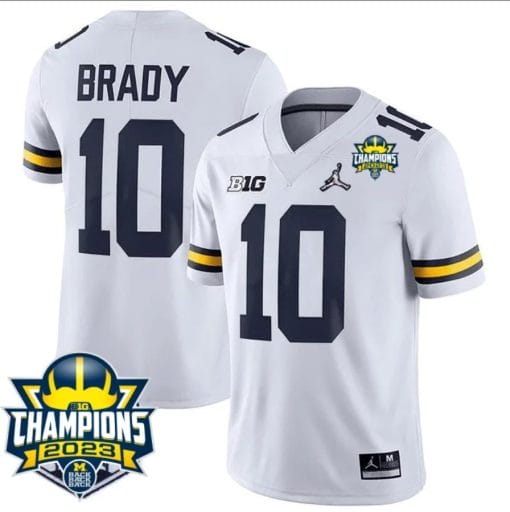 Tom Brady Jersey #10 Michigan Wolverines 2023 Big Ten Champions Patch Stitched White