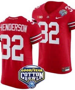 TreVeyon Henderson Jersey #32 Ohio State Buckeyes Cotton Bowl Patch 2023 Football Scarlet