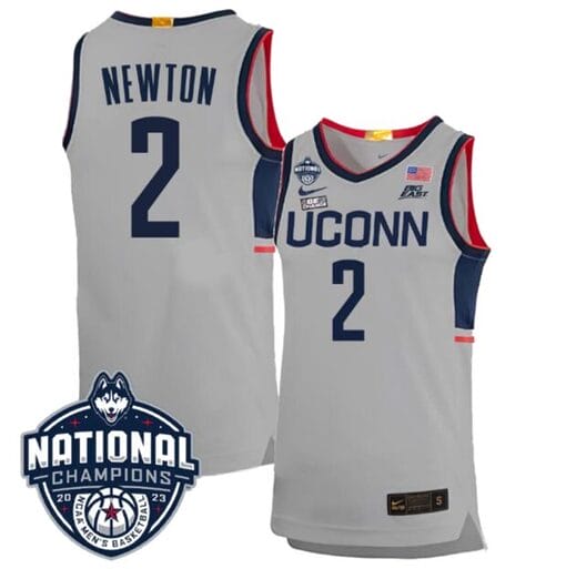 Tristen Newton Jersey #2 UConn Huskies 2023 National Champions College Basketball Gray