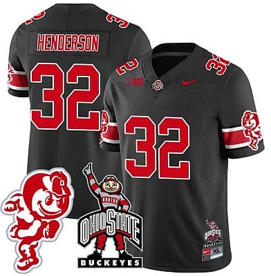 TreVeyon Henderson Jersey #32 Ohio State Buckeyes Football Stitched Brutus Buckeye Patch Black