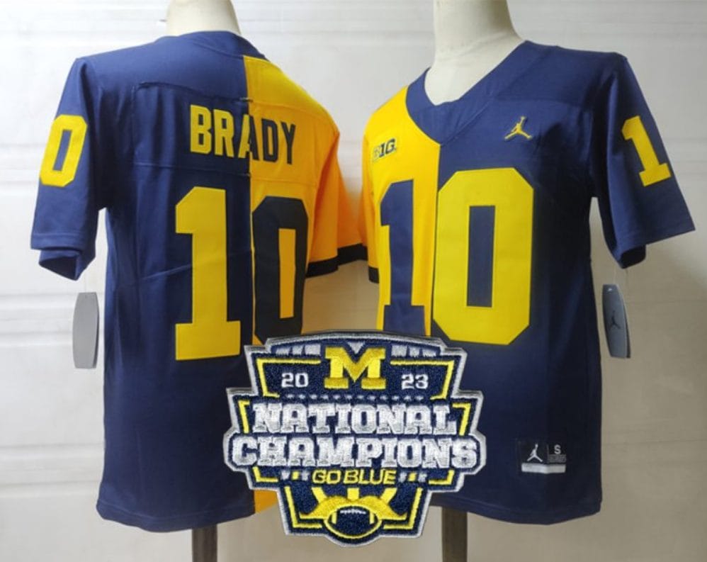 Tom Brady Jersey #12 Michigan Wolverines Football 2023 National Champions Patch Navy Yellow
