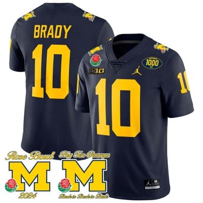 Tom Brady Jersey #10 Michigan Wolverines 1000 Wins Rose Bowl Big Ten Champs Patch Navy