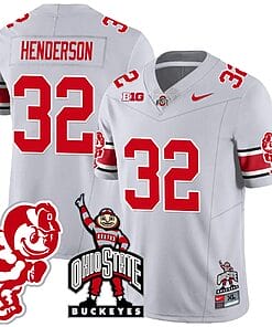 TreVeyon Henderson Jersey #32 Ohio State Buckeyes Football Stitched Brutus Buckeye Patch Gray