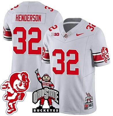 TreVeyon Henderson Jersey #32 Ohio State Buckeyes Football Stitched Brutus Buckeye Patch Gray