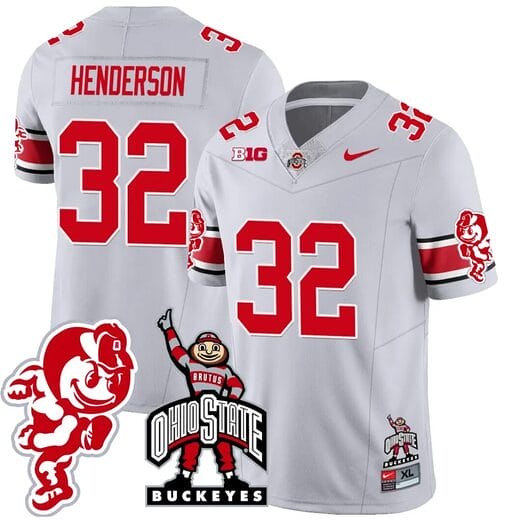 TreVeyon Henderson Jersey #32 Ohio State Buckeyes Football Stitched Brutus Buckeye Patch Gray