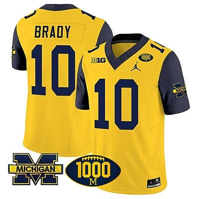 Tom Brady Jersey #10 Michigan Wolverines 1000 Wins Patch Vapor College Football Navy Sleeves