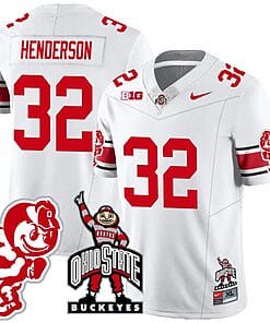 TreVeyon Henderson Jersey #32 Ohio State Buckeyes Football Stitched Brutus Buckeye Patch White