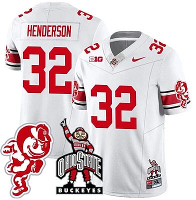 TreVeyon Henderson Jersey #32 Ohio State Buckeyes Football Stitched Brutus Buckeye Patch White