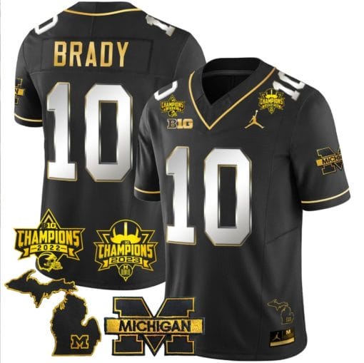 Tom Brady Jersey #9 Michigan Wolverines 2023 Big Ten Back to Back Champions Patch Stitched Black Limited
