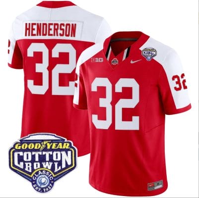 TreVeyon Henderson Jersey #32 Ohio State Buckeyes Cotton Bowl Patch Vapor Football Red Alternate