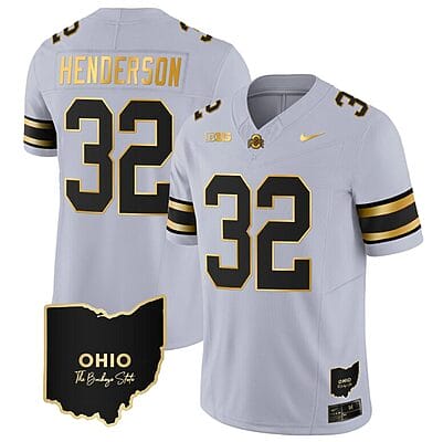 Treveyon Henderson Jersey #32 Ohio State Buckeyes College Football Stitched Vapor Limited Gold Ohio Patch Gray Gold