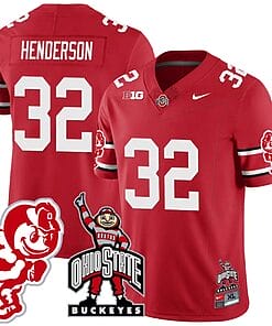 TreVeyon Henderson Jersey #32 Ohio State Buckeyes Football Stitched Brutus Buckeye Patch Scarlet