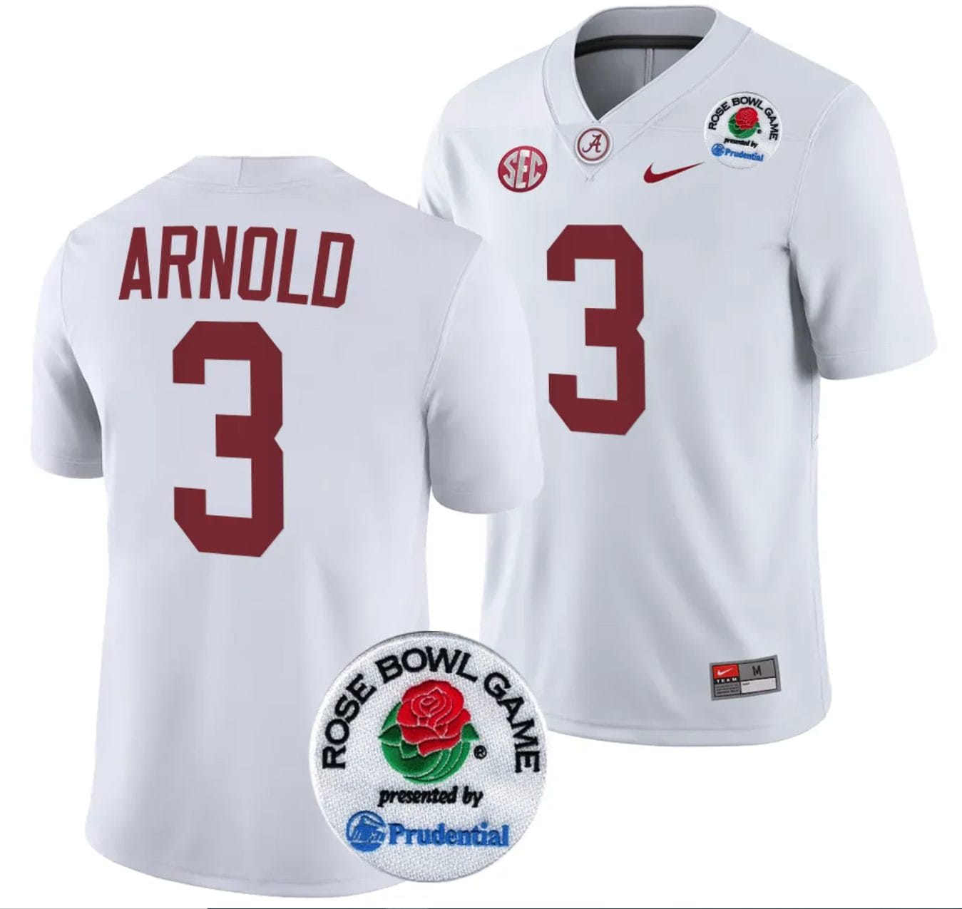 Terrion Arnold Jersey #3 Alabama Crimson Tide Rose Bowl Game 2024 Patch College Football Playoff White