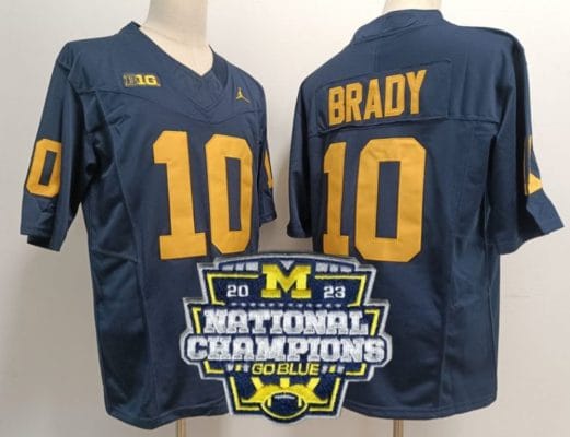 Tom Brady Jersey #12 Michigan Wolverines Football 2023 National Champions Patch Navy
