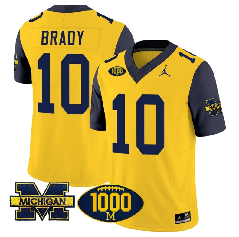 Tom Brady Jersey #10 Michigan Wolverines 1000 Wins Patch Vapor Limited Football Navy Sleeves