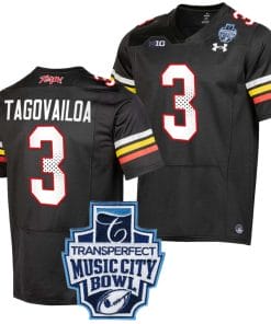 Taulia Tagovailoa Jersey #3 Maryland Terrapins 2023 Music City Bowl Patch Football Black