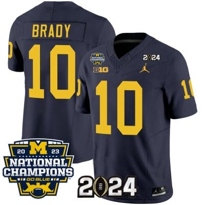 Tom Brady Jersey #10 Michigan Wolverines Vapor Limited Football 2024 National Champions Patch Navy