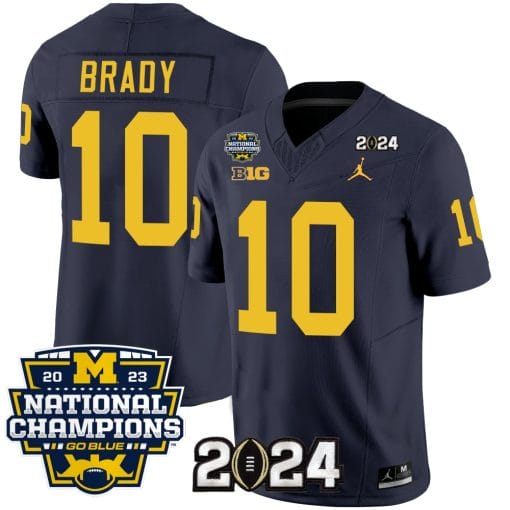 Tom Brady Jersey #10 Michigan Wolverines Vapor Limited Football 2024 National Champions Patch Navy