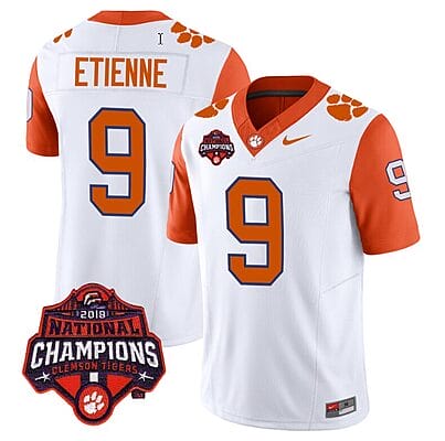 Travis Etienne Jersey #9 Clemson Tigers Vapor Limited Champions Patch College Football Stitched Orange Sleeves