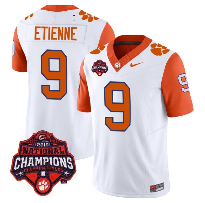 Travis Etienne Jersey #9 Clemson Tigers Vapor Limited Champions Patch College Football Stitched Orange Sleeves